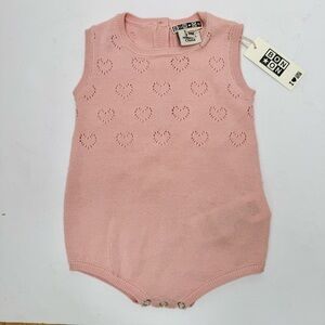 NWT BONTON Paris Baby Romper Rose Pink Heart Cotton Knit Size 3M